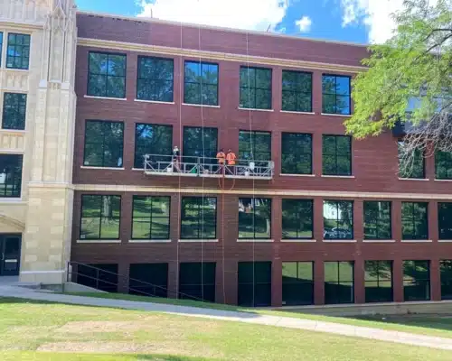 Brick tuckpointing on a school