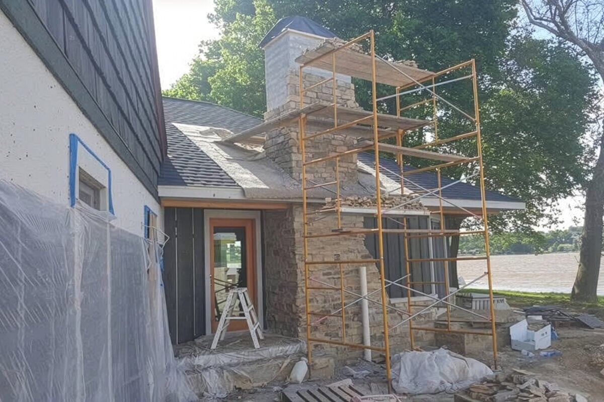 Restored brick chimney on residential home